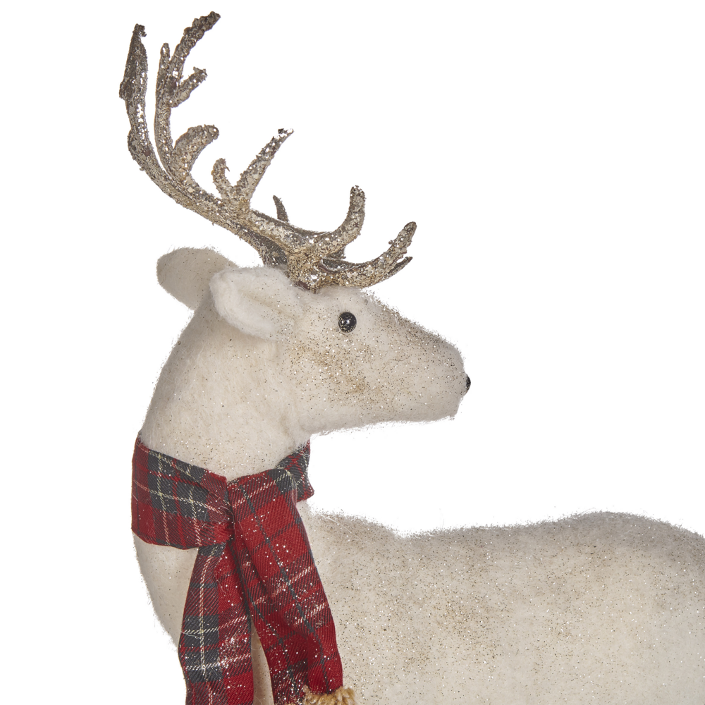 Figura decorativa renna ecopelle bianco argento rosso verde 51 cm natale soggiorno