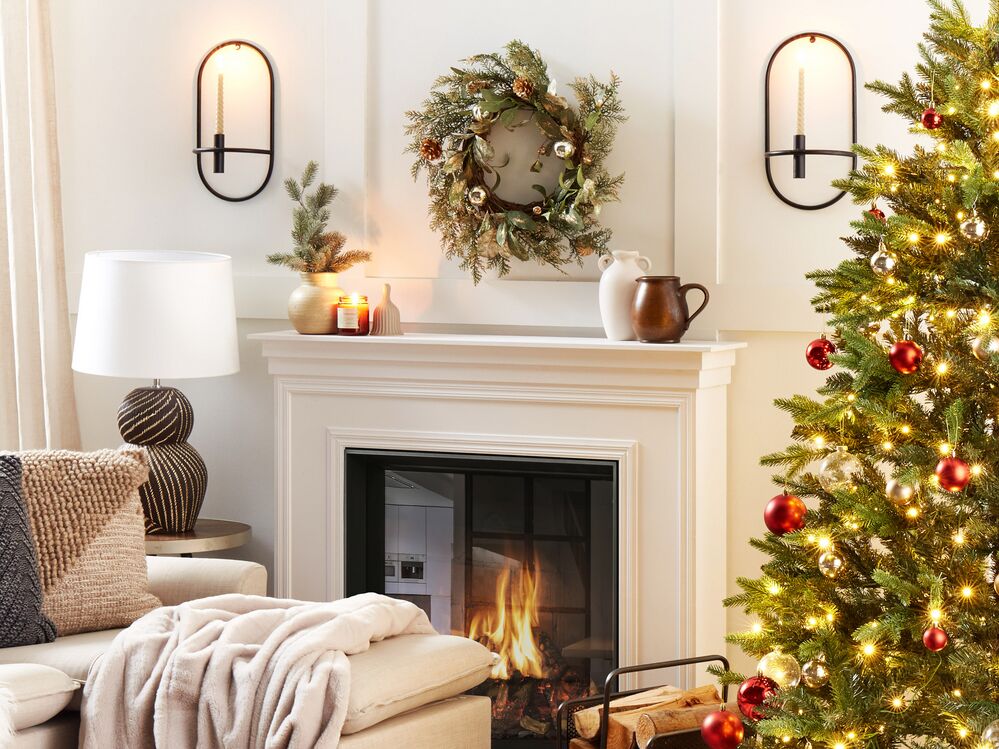 Ghirlanda di natale verde oro materiale sintetico 45 cm pigne palline di neve design tradizionale rotondo