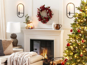 Ghirlanda di natale in materiale sintetico rosso 40 cm bacche design tradizionale rotondo