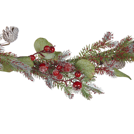 Festone di natale artificiale verde rosso materiale sintetico 150 cm con addobbi ramoscelli regolabili