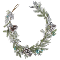 Festone di natale artificiale verde argento materiale sintetico 150 cm con addobbi innevati