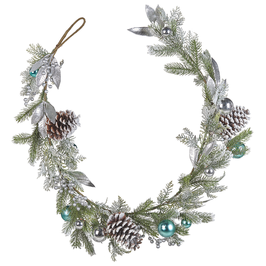 Festone di natale artificiale verde argento materiale sintetico 150 cm con addobbi innevati