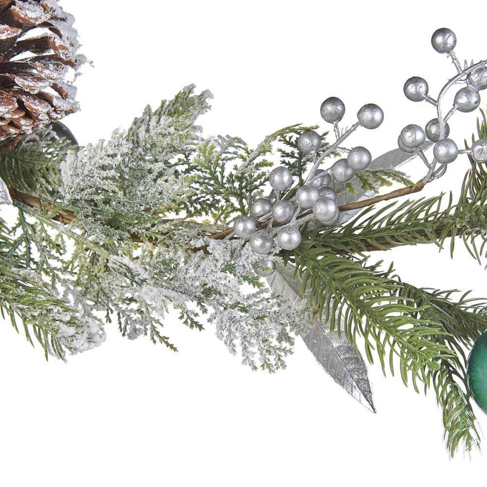 Festone di natale artificiale verde argento materiale sintetico 150 cm con addobbi innevati