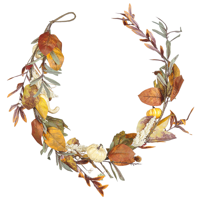 Festone autunnale artificiale in materiale sintetico arancione 150 cm con addobbi