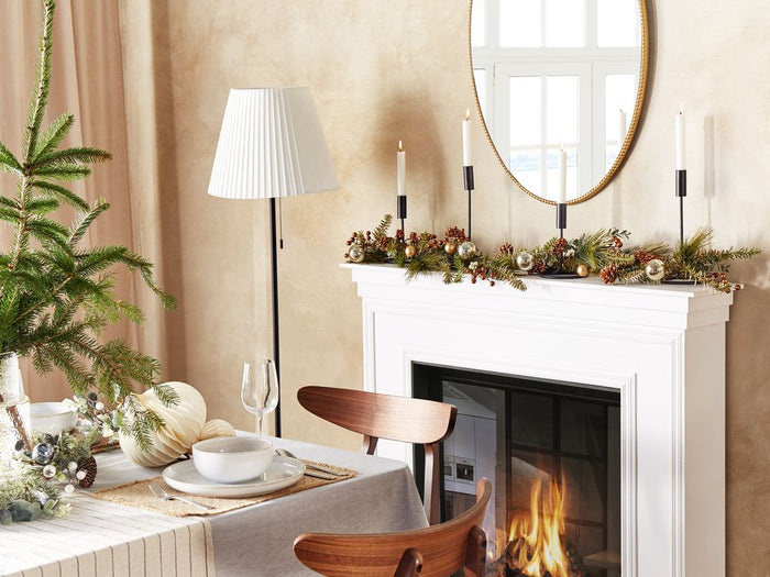 Festone di natale artificiale in materiale sintetico rame verde 150 cm con addobbi innevati