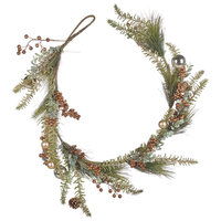 Festone di natale artificiale in materiale sintetico rame verde 150 cm con addobbi innevati