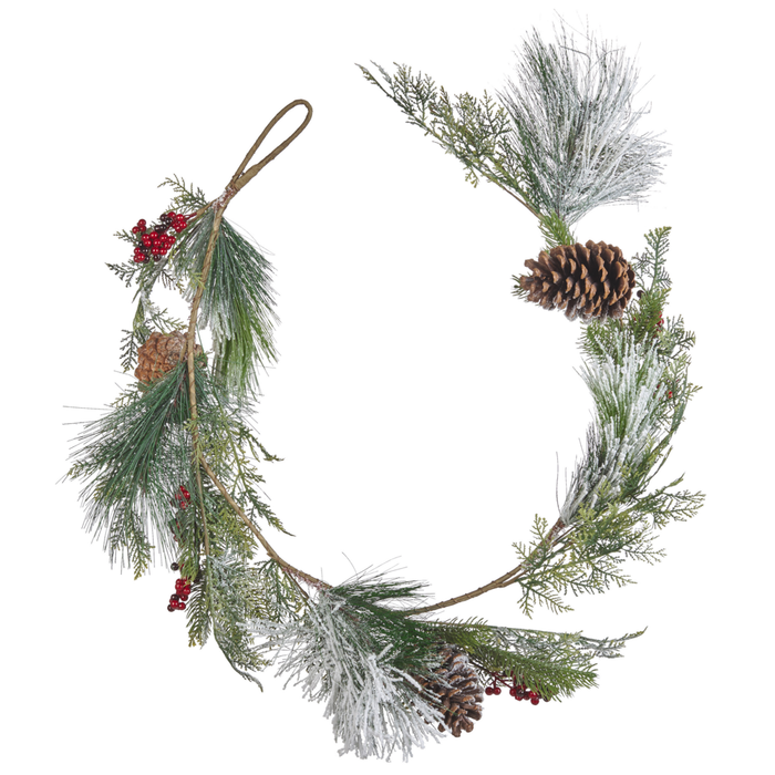 Festone di natale artificiale verde materiale sintetico 150 cm con addobbi innevati