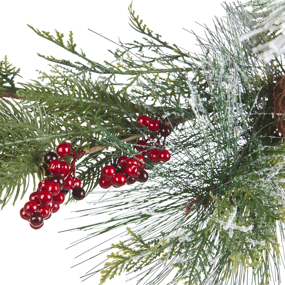 Festone di natale artificiale verde materiale sintetico 150 cm con addobbi innevati