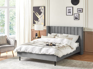 Letto matrimoniale con doghe 140 x 200 cm velluto di colore grigio stile glam moderno