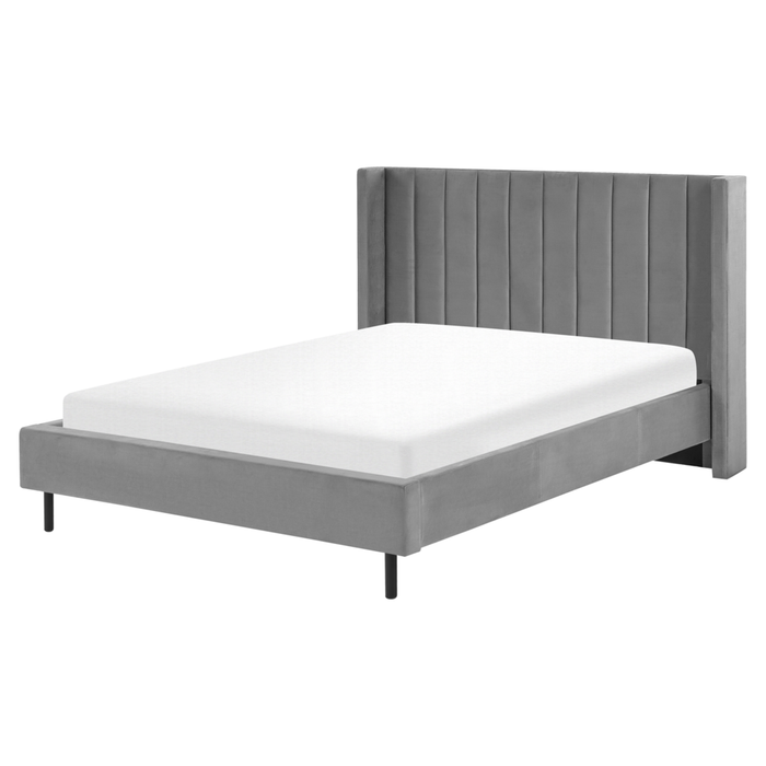 Letto matrimoniale con doghe 140 x 200 cm velluto di colore grigio stile glam moderno