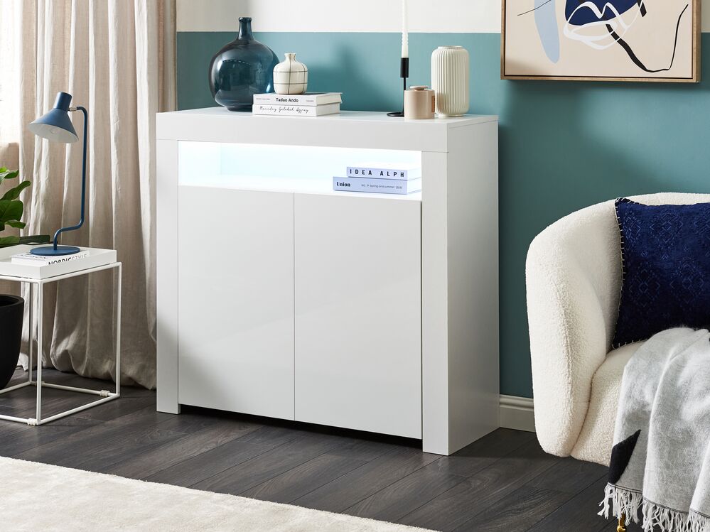Credenza a 2 ante in mdf bianco truciolare 4 ripiani con illuminazione a led armadio di stoccaggio opaco