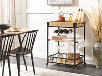 Carrello da cucina a 3 ripiani con portabottiglie legno chiaro e nero moderno sala da pranzo