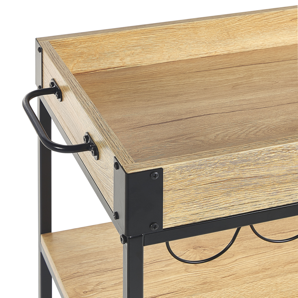 Carrello da cucina a 3 ripiani con portabottiglie legno chiaro e nero moderno sala da pranzo