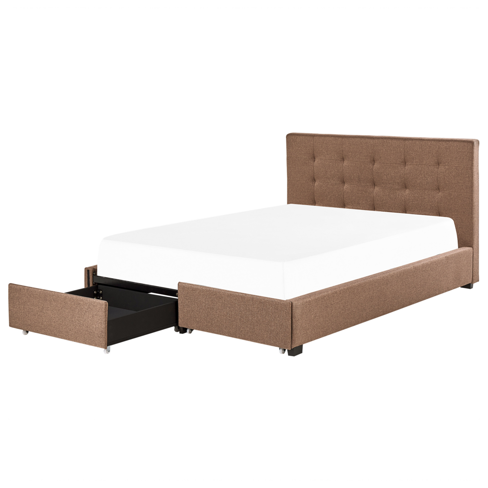 Letto contenitore matrimoniale imbottito marrone con rete a doghe e cassetti 180 x 200 cm