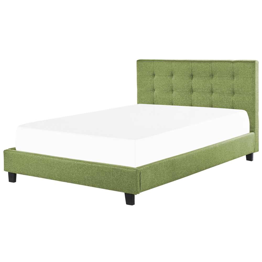 Letto imbottito tessuto verde rete a doghe testiera trapuntata 180 x 200 cm