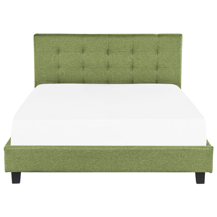 Letto imbottito tessuto verde rete a doghe testiera trapuntata 180 x 200 cm