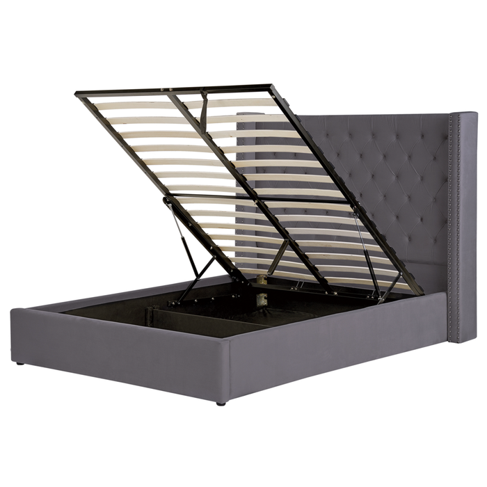 Letto contenitore velluto grigio e argento 140 x 200 cm glamour elegante