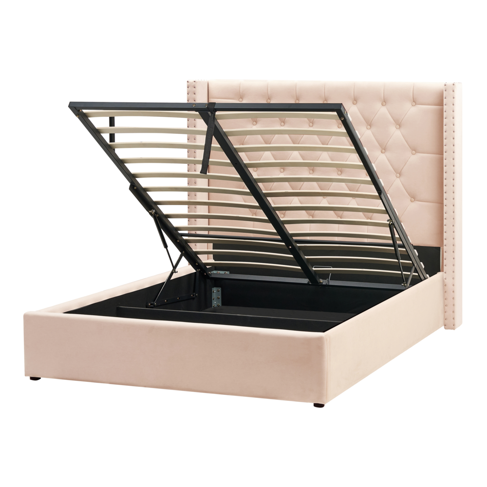 Letto contenitore velluto beige e argento 140 x 200 cm glamour elegante