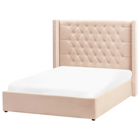 Letto contenitore velluto beige e argento 140 x 200 cm glamour elegante