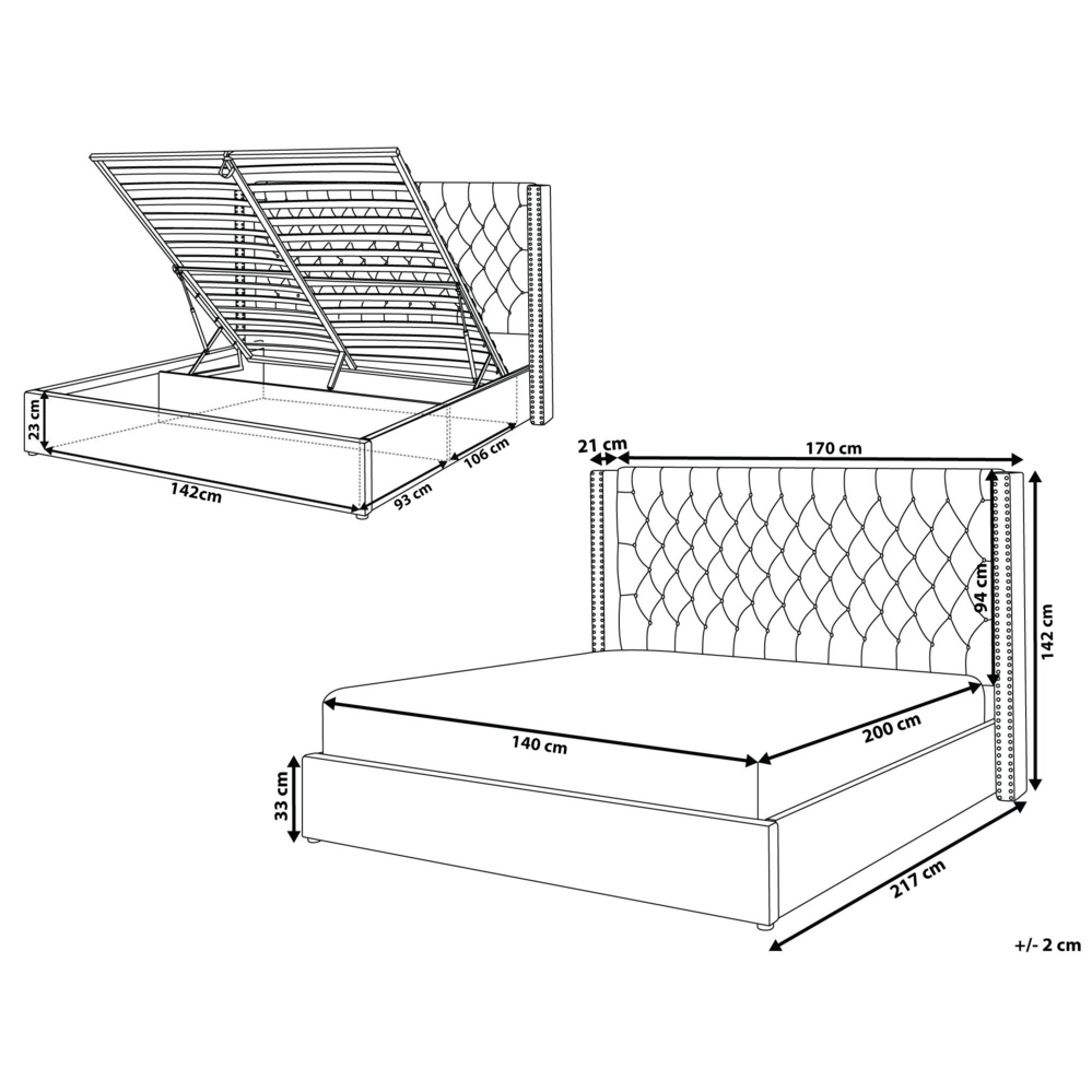 Letto contenitore velluto grigio e argento 140 x 200 cm glamour elegante