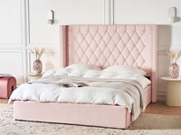 Letto contenitore velluto rosa pastello e argento 160 x 200 cm glamour elegante