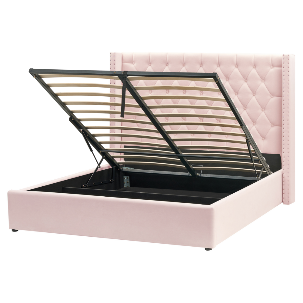 Letto contenitore velluto rosa pastello e argento 160 x 200 cm glamour elegante