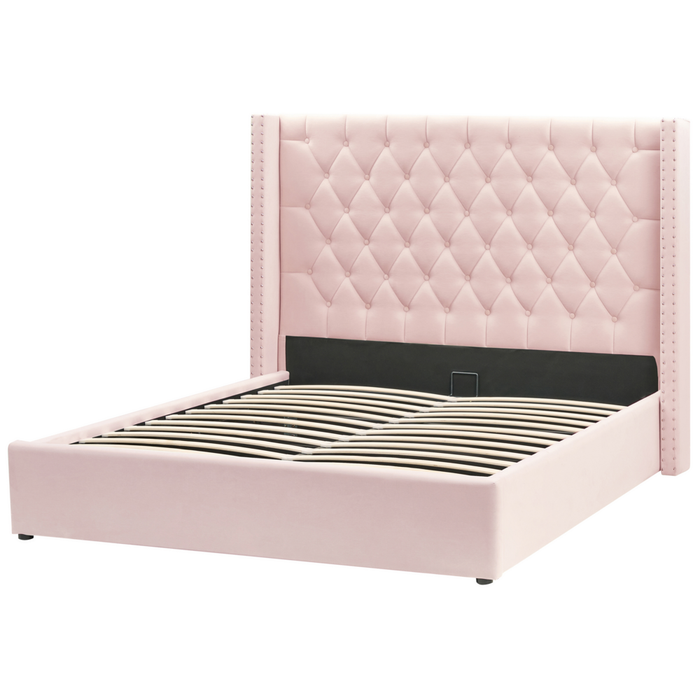 Letto contenitore velluto rosa pastello e argento 160 x 200 cm glamour elegante