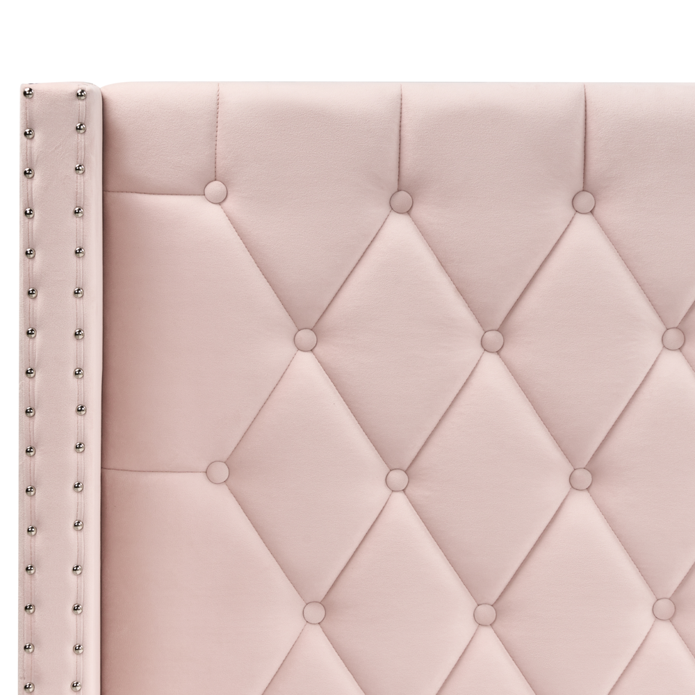 Letto contenitore velluto rosa pastello e argento 160 x 200 cm glamour elegante