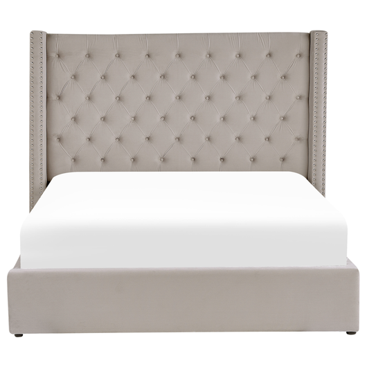 Letto contenitore velluto grigio chiaro e argento 180 x 200 cm glamour elegante