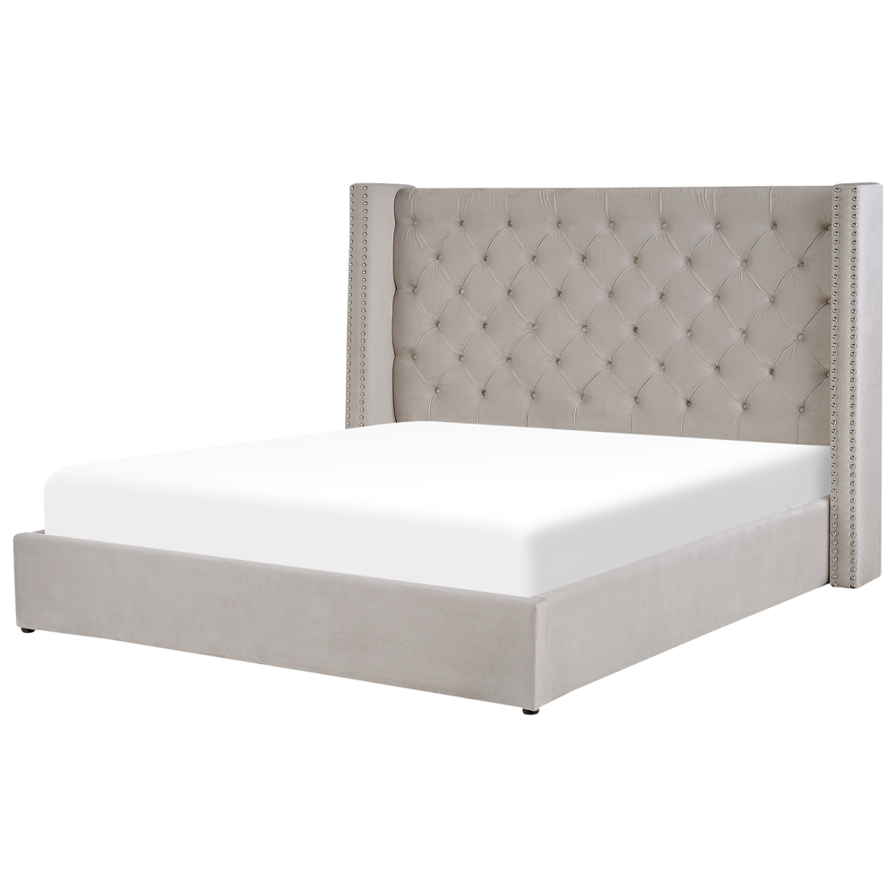 Letto contenitore velluto grigio chiaro e argento 180 x 200 cm glamour elegante