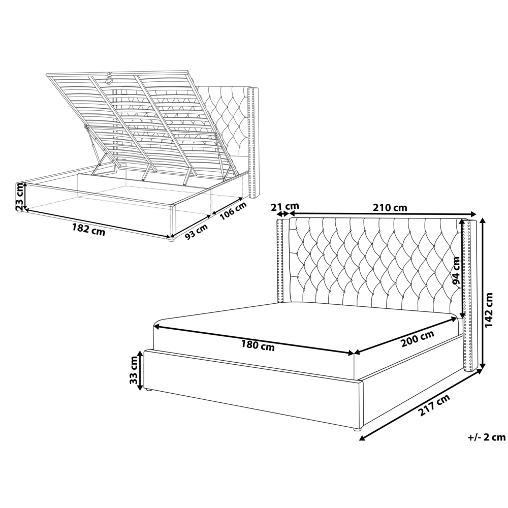 Letto contenitore velluto grigio chiaro e argento 180 x 200 cm glamour elegante