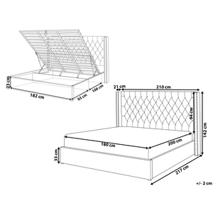 Letto contenitore velluto grigio chiaro e argento 180 x 200 cm glamour elegante