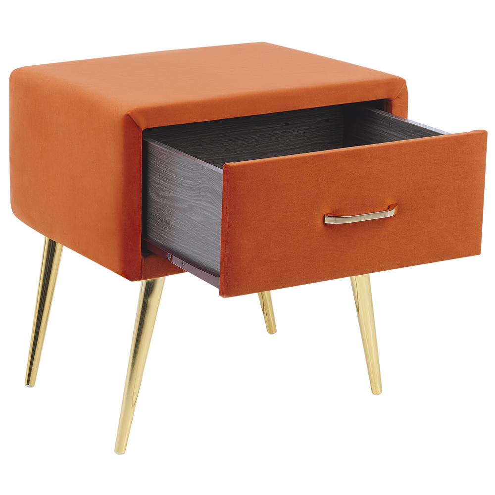 Comodino con rivestimento in velluto arancione Comodino con 1 cassetto Mobili per camera da letto dal design minimalista