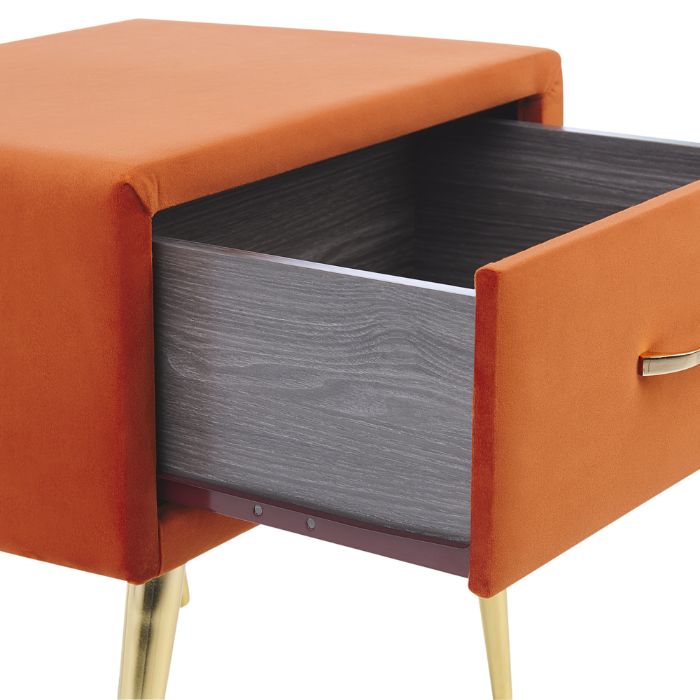 Comodino con rivestimento in velluto arancione Comodino con 1 cassetto Mobili per camera da letto dal design minimalista