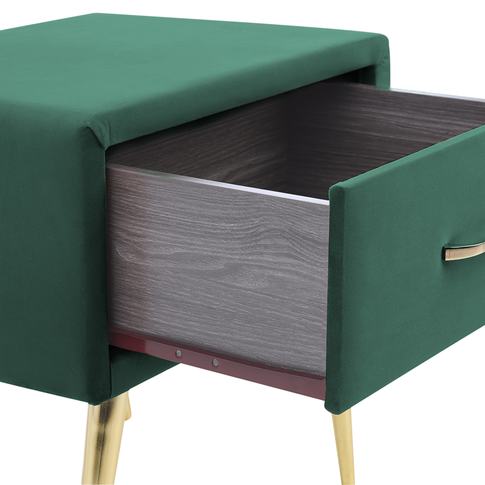 Comodino con rivestimento in velluto verde smeraldo Comodino con 1 cassetto Mobili per camera da letto dal design minimalista