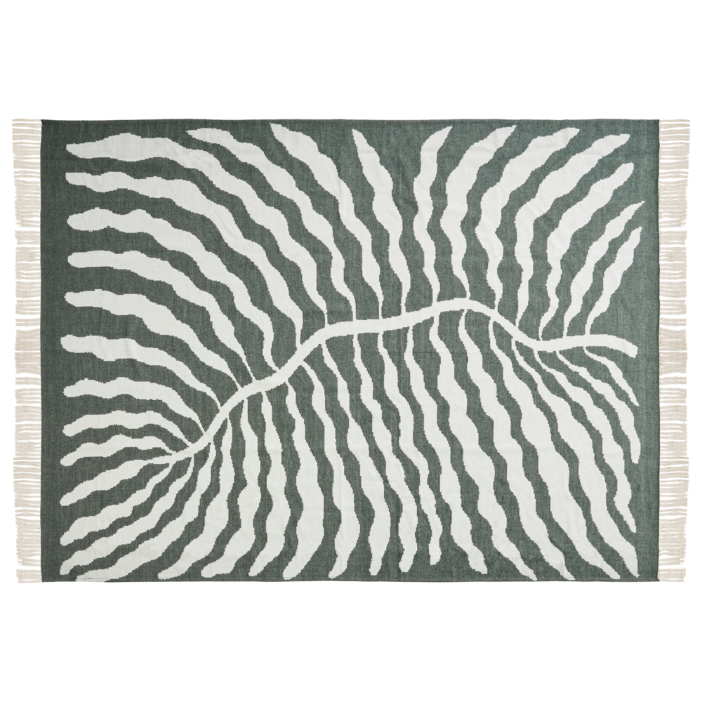 Coperta in acrilico bianco crema verde 130 x 170 cm copriletto in poliestere motivo floreale con frange soggiorno camera da letto