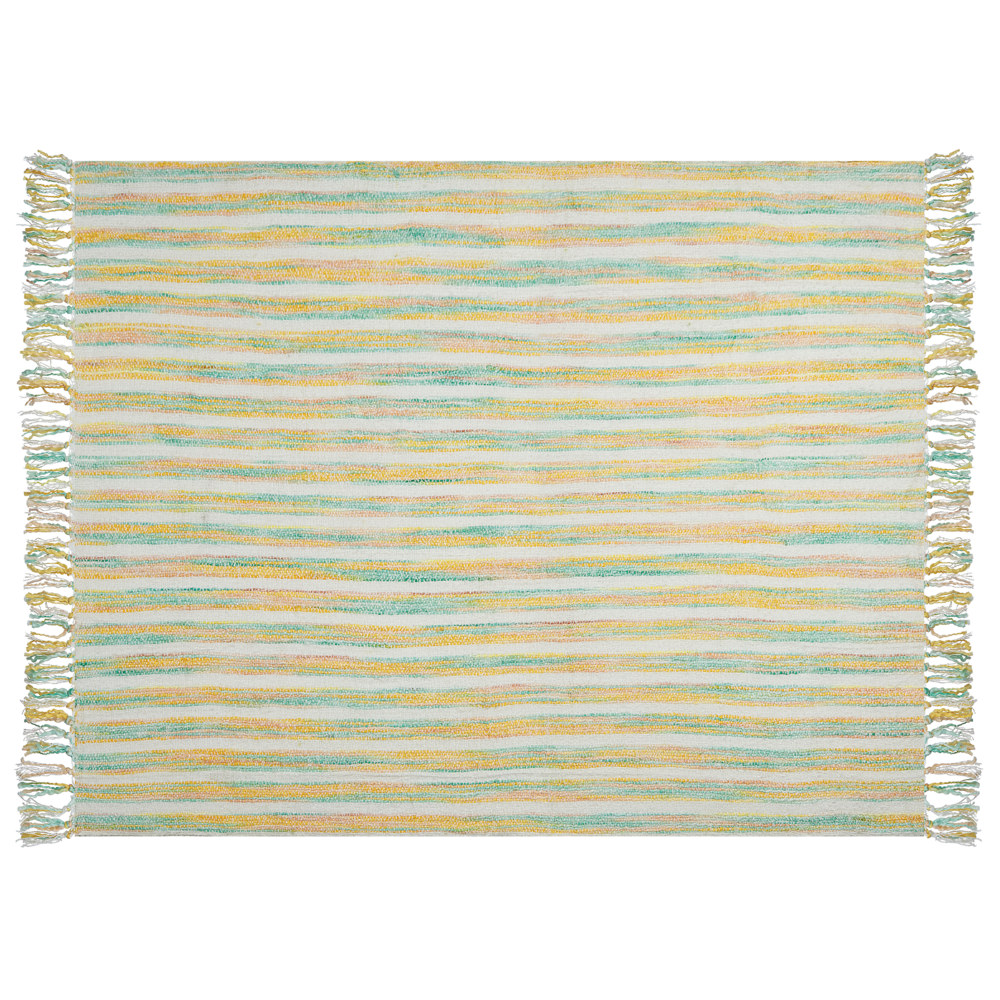 Coperta in acrilico giallo verde menta beige 130 x 170 cm motivo a strisce nappe soggiorno boho