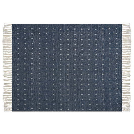 Coperta in cotone acrilico blu scuro 130 x 170 cm motivo astratto nappe boho soggiorno camera da letto