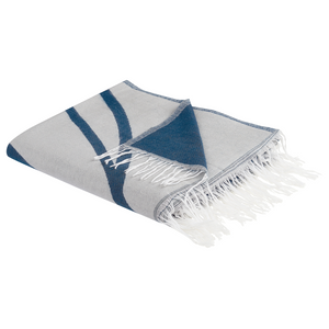 Coperta in acrilico e poliestere blu e bianco 130 x 170 cm motivo astratto nappe boho soggiorno camera da letto