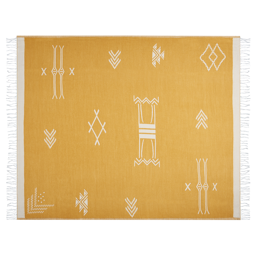 Coperta in acrilico e poliestere giallo 130 x 170 cm nappe boho soggiorno camera da letto