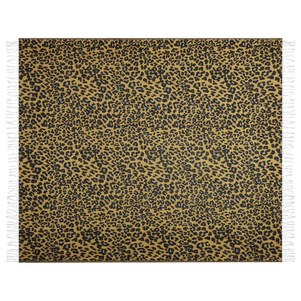 Coperta in acrilico e poliestere marrone e nero 130 x 170 cm motivo leopardo nappe boho soggiorno camera da letto