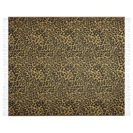 Coperta in acrilico e poliestere marrone e nero 130 x 170 cm motivo leopardo nappe boho soggiorno camera da letto