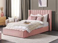 Letto velluto di colore rosa rete a doghe e cassapanca 140 x 200 cm camera da letto