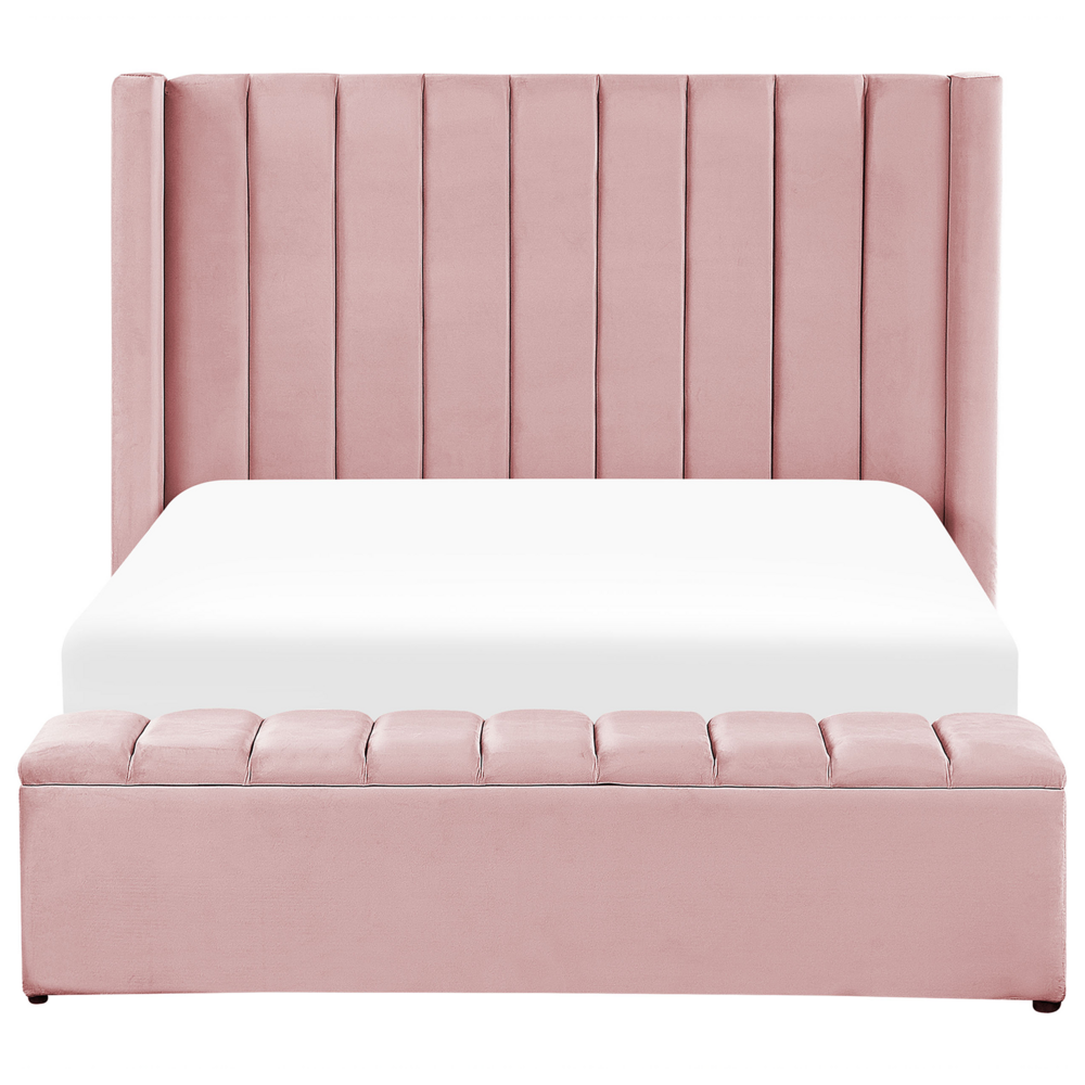 Letto velluto di colore rosa rete a doghe e cassapanca 140 x 200 cm camera da letto