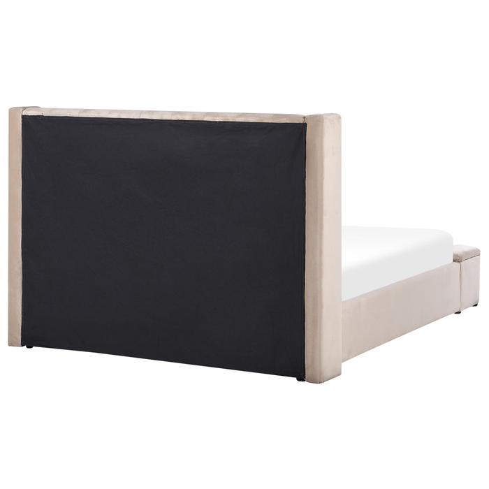 Letto velluto di colore beige rete a doghe e cassapanca 160 x 200 cm stile moderno glam