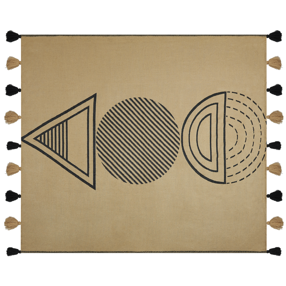 Coperta in acrilico beige nero 130 x 170 cm copriletto in poliestere motivo astratto con frange soggiorno camera da letto