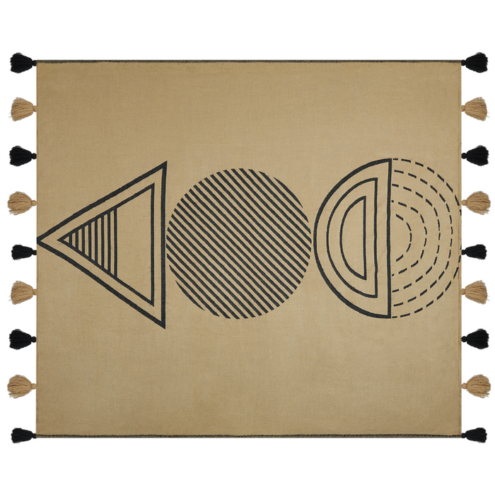 Coperta in acrilico beige nero 130 x 170 cm copriletto in poliestere motivo astratto con frange soggiorno camera da letto