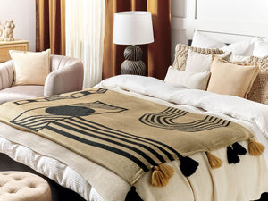 Coperta in acrilico beige nero 130 x 170 cm copriletto in poliestere motivo astratto con frange soggiorno camera da letto