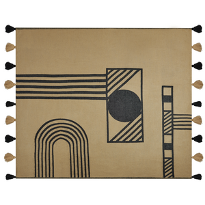 Coperta in acrilico beige nero 130 x 170 cm copriletto in poliestere motivo astratto con frange soggiorno camera da letto