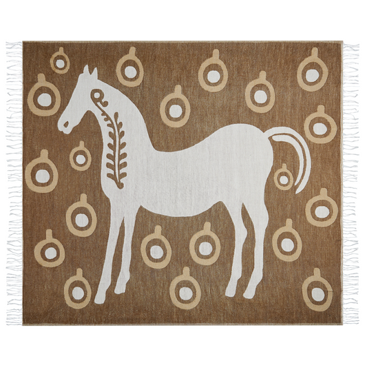 Coperta in acrilico marrone 130 x 170 cm copriletto in poliestere motivo cavallo con frange soggiorno camera da letto